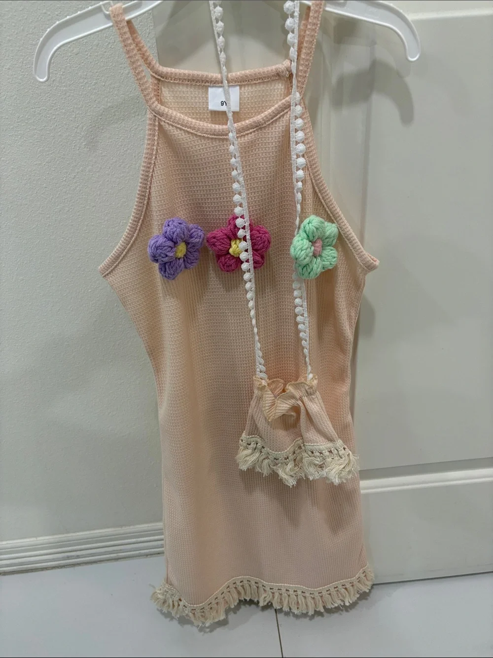 NWT! Girls Vacation/Summer Crochet Flower Tank Dress with matching purse size 9